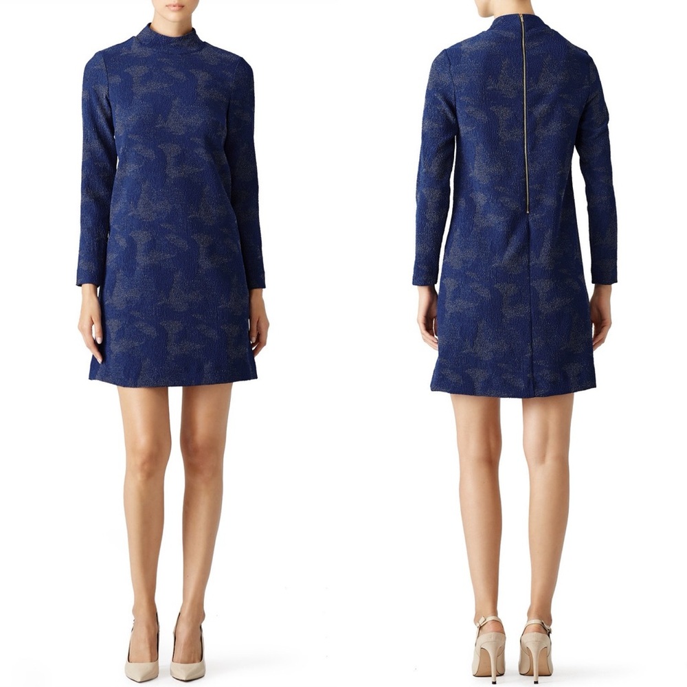 Hunter Bell Blue and Gold Textured Polly Dress 0